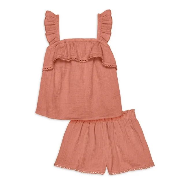 Modern Moments by Gerber Baby and Toddler Girl Top and Short Outfit Set, 2-Piece, Sizes 12M-5T | Walmart (US)