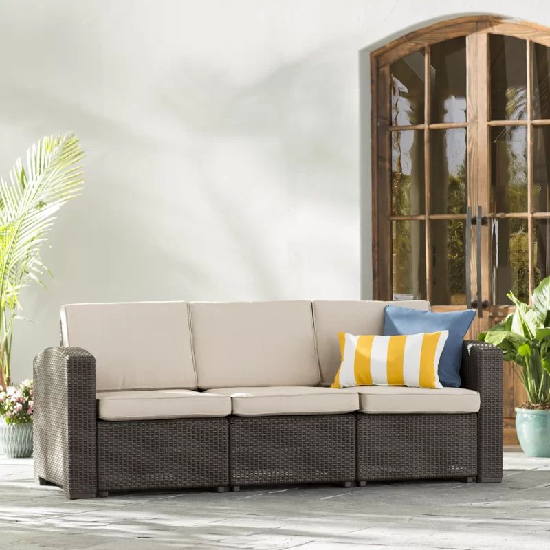 Alderman Faux Rattan Sofa with All-Weather Cushions | Wayfair North America