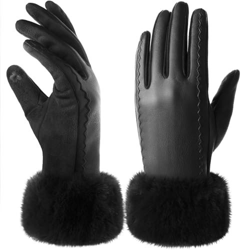 Trifabricy Leather Gloves for Women - Womens Winter Leather Gloves, Touchscreen Winter Glove Women, Warm Fleece Lined Glove with Plush Cuff, Thermal Womens Glove for Cold Weather | Amazon (US)