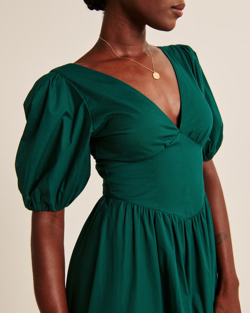 Women's Puff Sleeve Corset Midi Dress | Women's Dresses & Jumpsuits | Abercrombie.com | Abercrombie & Fitch (US)