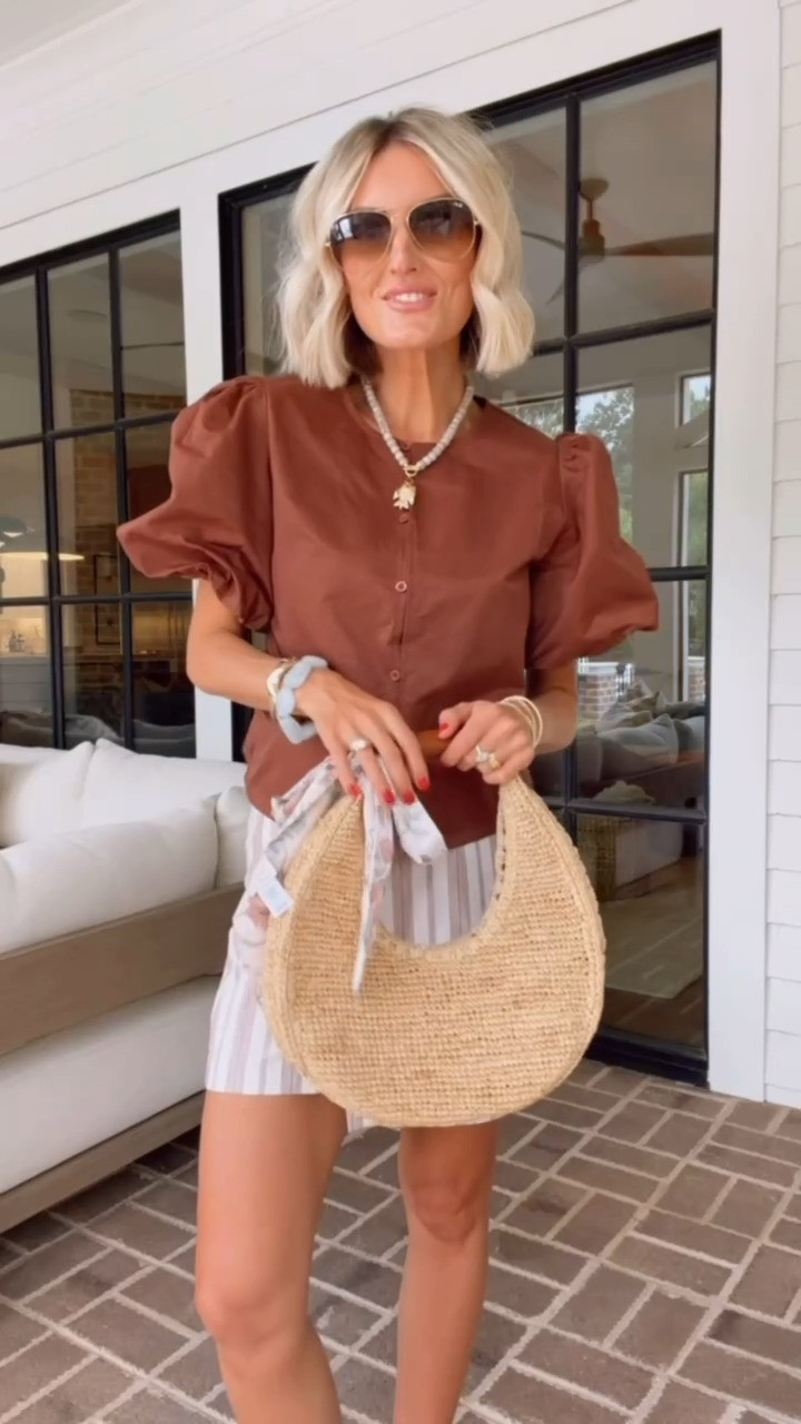 These are some great versatile summer pieces! The top is such a great Amazon find, and this skirt is currently on sale from Target! Both are at such great prices. Wearing S top and XS bottoms 

Loverly grey, brown blouse puff sleeve, striped linen wrap skirt, summer style, amazon fashion finds, target fashion finds, womens style under 20 

 #LTKSeasonal #LTKSaleAlert