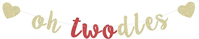 Oh Twodles Banner for Baby Girl 2nd Birthday Party Sign Second Birthday Bunting Decorations | Amazon (US)