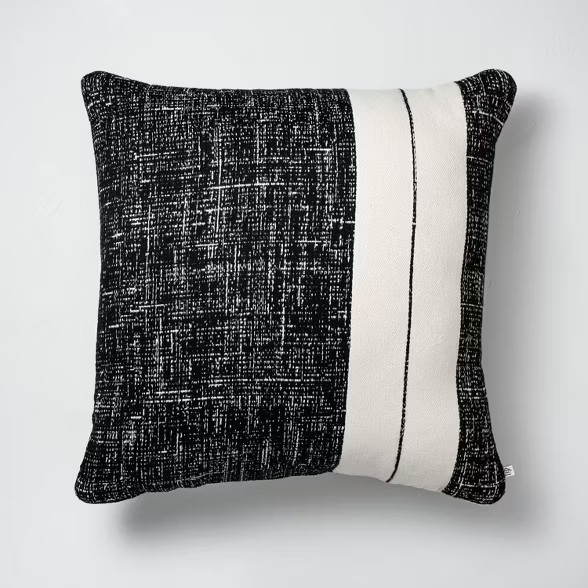 24" x 24" Single Stripe Colorblock Indoor/Outdoor Throw Pillow Black/Cream - Hearth &... | Target