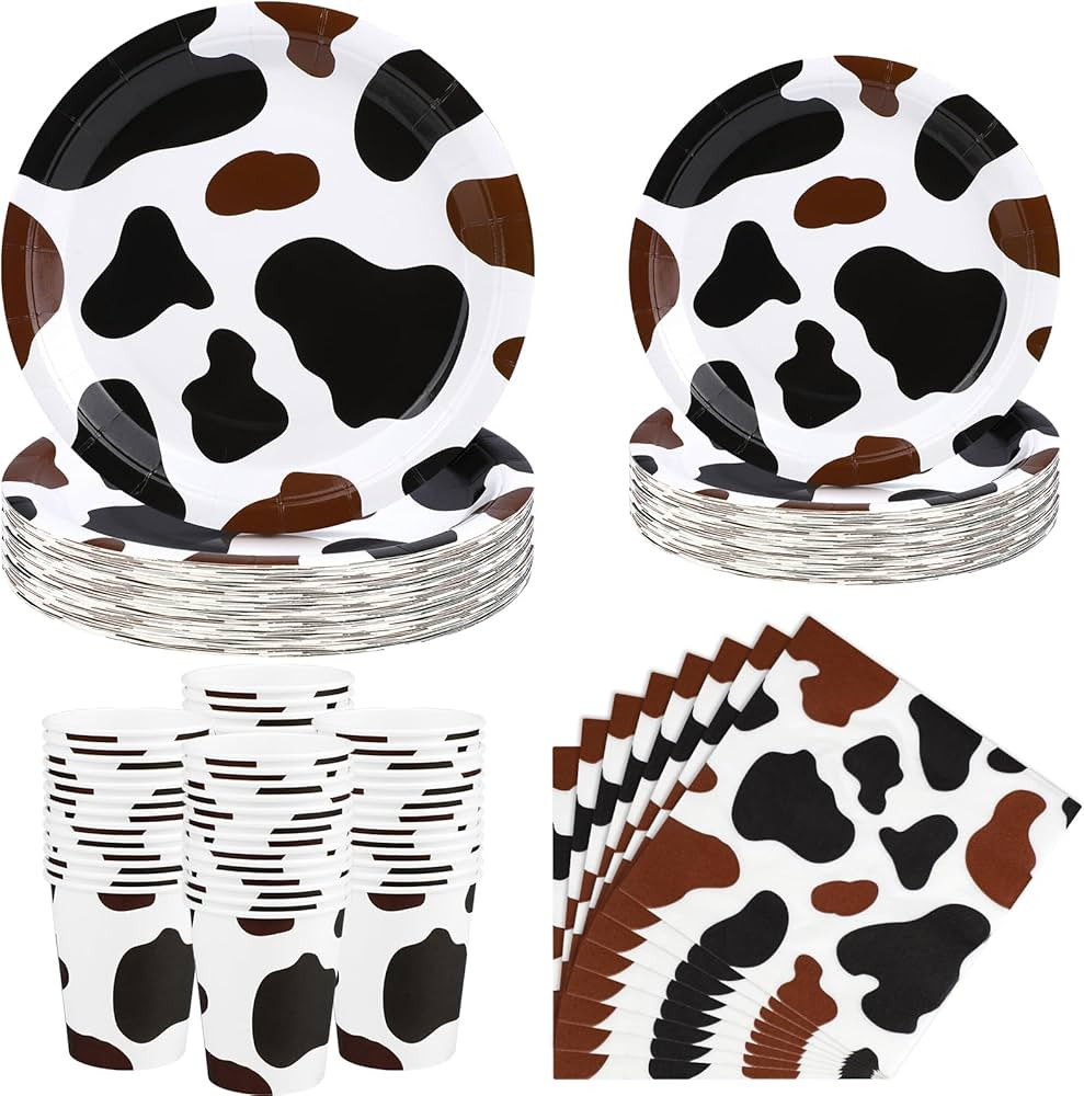 TWOWYHI 108PCS Brown Cow Print Party Supplies Serves 24 Cow Party Tableware Set Farm Cow Print Pa... | Amazon (US)