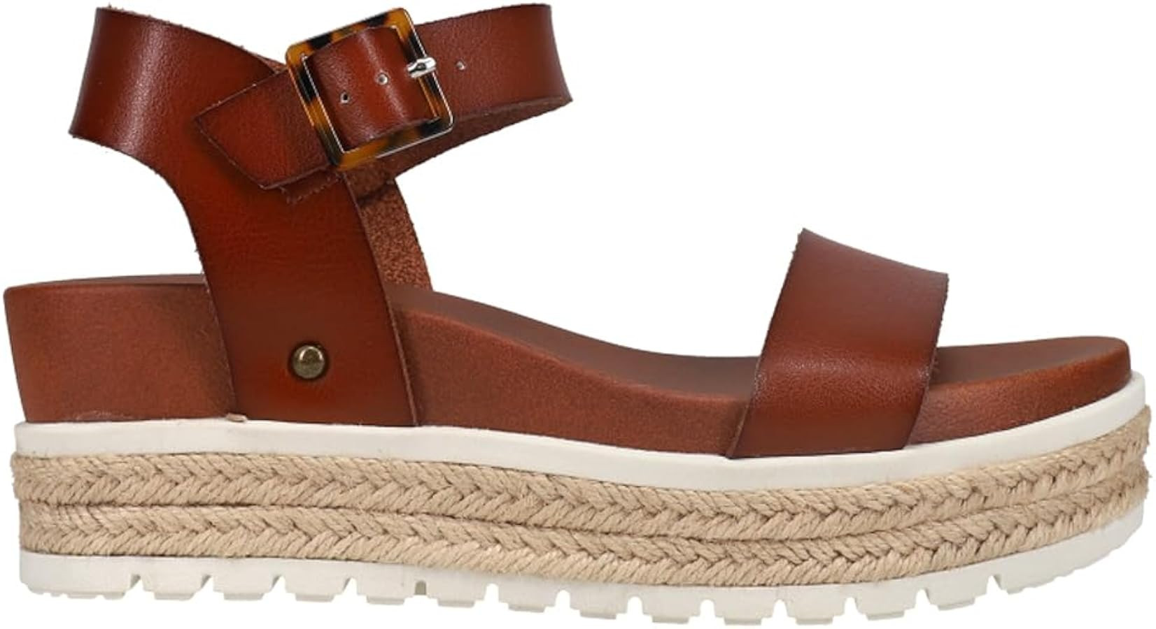 MIA Shoes Kiera Womens Open Toe Ankle Strap Platform Sandals, Vegan Leather, Espadrille Raffia So... | Amazon (US)
