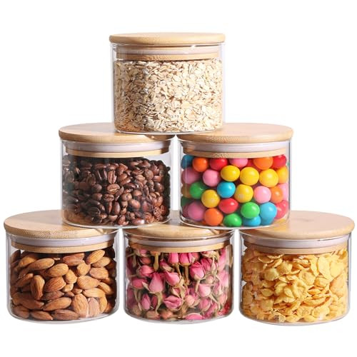 ComSaf 15oz Glass Food Storage Jars Set of 6, Clear Glass Storage Containers with Lids, Pantry Organization Jar, Spice, Blooming Tea, Coffee, Cookie and Sugar Container, Small jar Set for Kitchen | Amazon (US)
