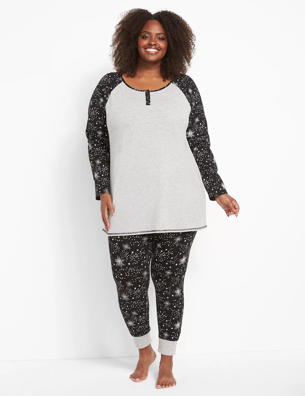 Lane Bryant Women's Henley Long-Sleeve Top & Legging Pj Set 18/20 Black Star | Lane Bryant (US)