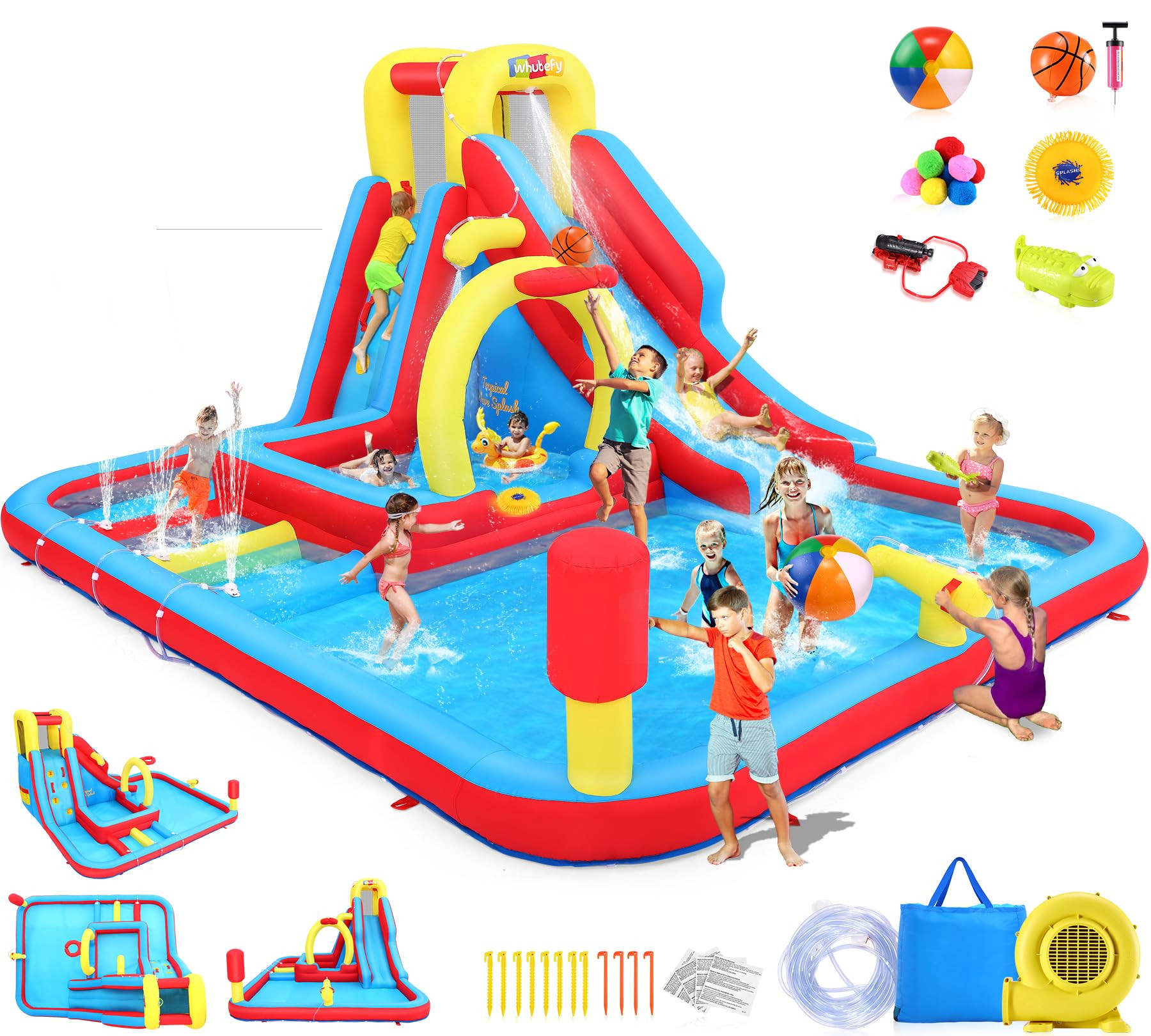 Whubefy 13x10FT Giant Inflatable Water Slide Obstacle Course for Kids w/Long Slide, Deep Pool, Cl... | Amazon (US)