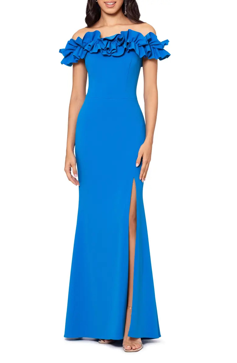 Off the Shoulder Ruffle Crepe Trumpet Gown | Nordstrom