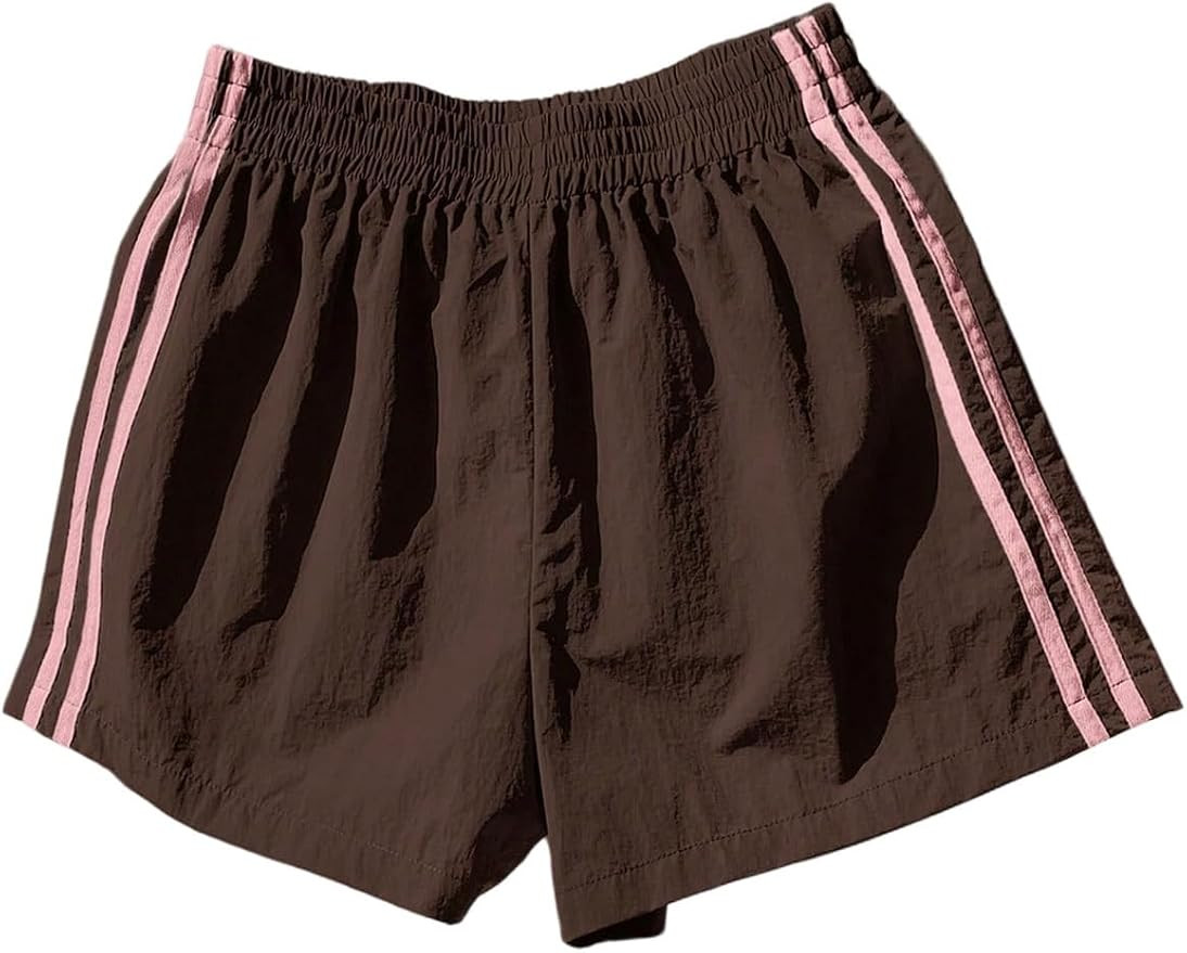 WDIRARA Women's Side Striped Athletic Shorts Elastic Waist Workout Sweat Shorts | Amazon (US)