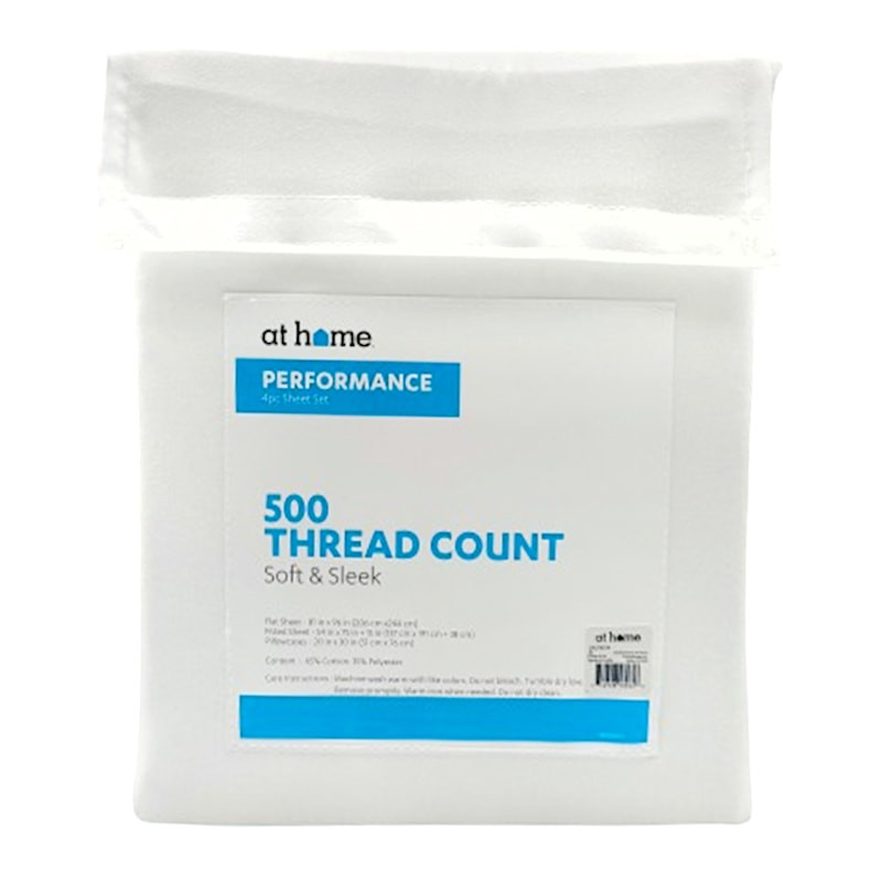 4-Piece White 500 Thread Count Performance Sheet Set, Full | At Home