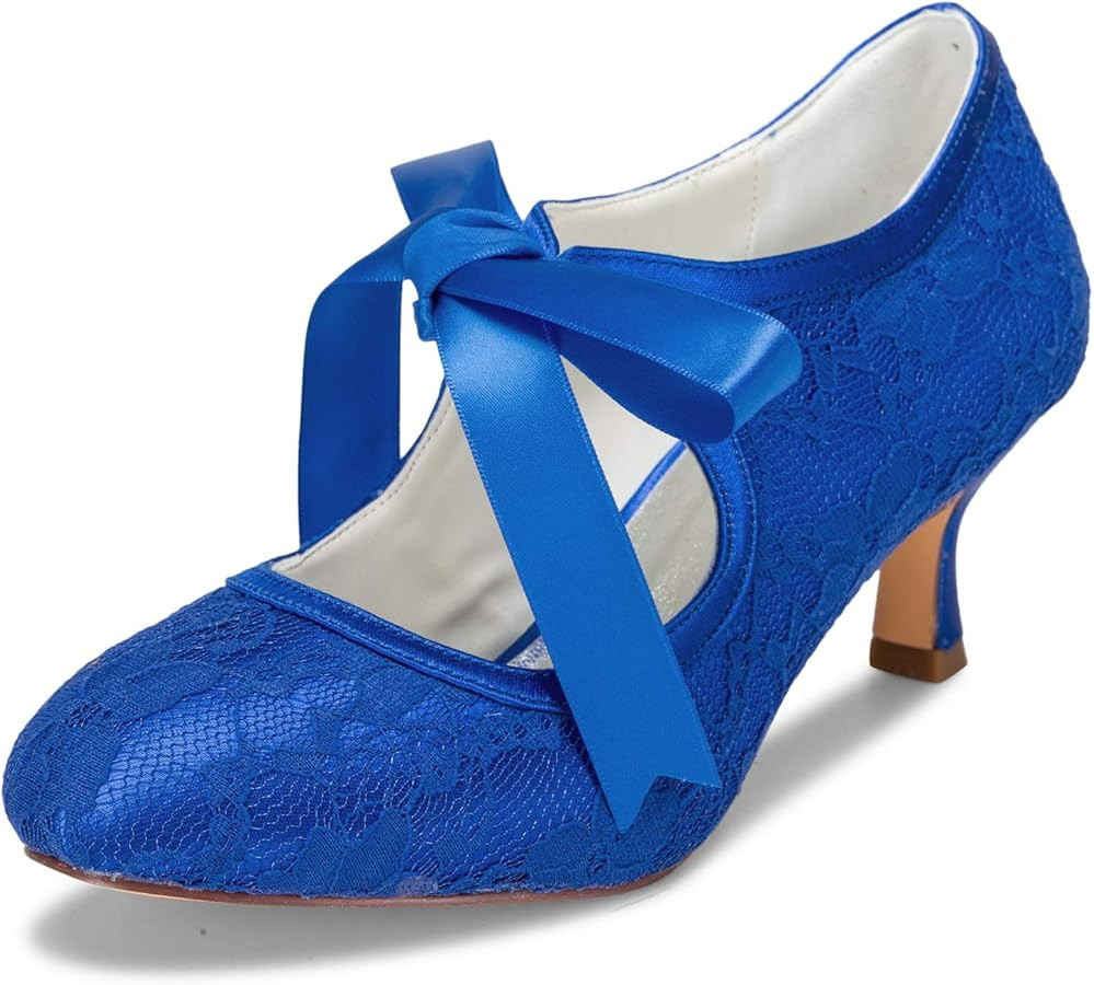 JIAJIA 140311 Women's Bridal Shoes Closed Toe Stiletto Heel Lace Satin Pumps Ribbon Tie Wedding S... | Amazon (US)