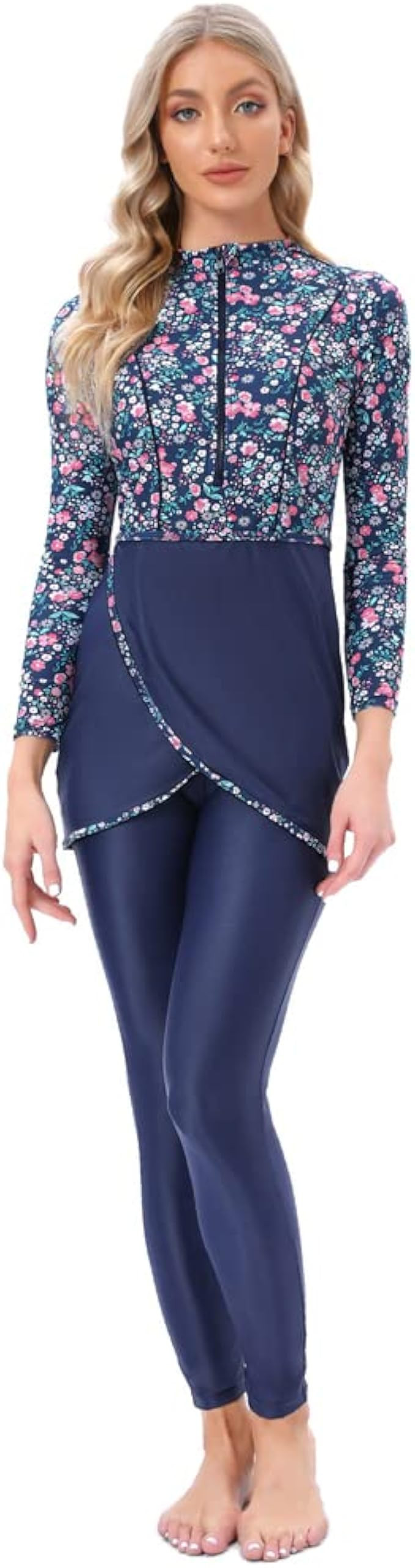 Muslim Swimwear Women Burkinis Plus Size Modest Patchwork Hijab Long Sleeves Sport Swimsuit Islamic | Amazon (US)