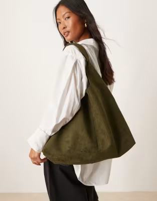 ASOS DESIGN Faux Suede scoop tote bag in khaki | ASOS | ASOS (Global)