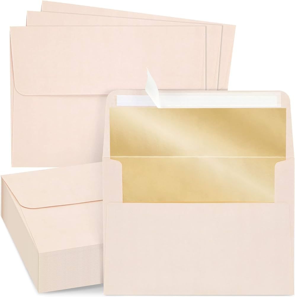 Best Paper Greetings 50 Pack Blush Pink 5x7 Envelopes for Invitations, Wedding, A7 Size with Bron... | Amazon (US)