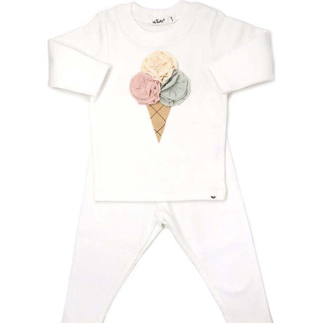 Two Piece Set Cotton Terry with Ice Cream Cone Applique, Cream | Maisonette