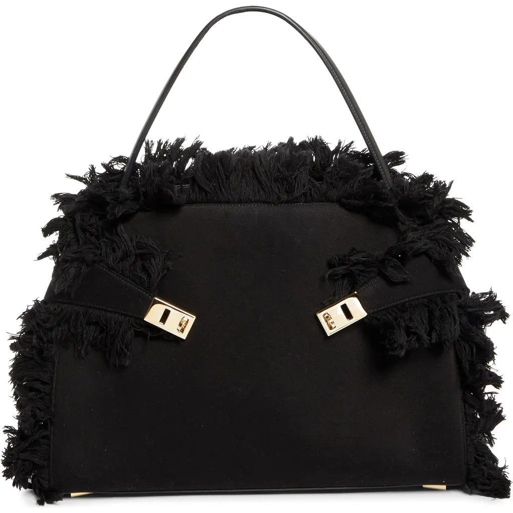 FERRAGAMO Medium Hug Fringed Top Handle Bag in Nero at Nordstrom | Nordstrom