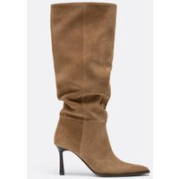 Stradivarius Leather slouchy stiletto heel high boots BEIGE 4 | Stradivarius (UK)