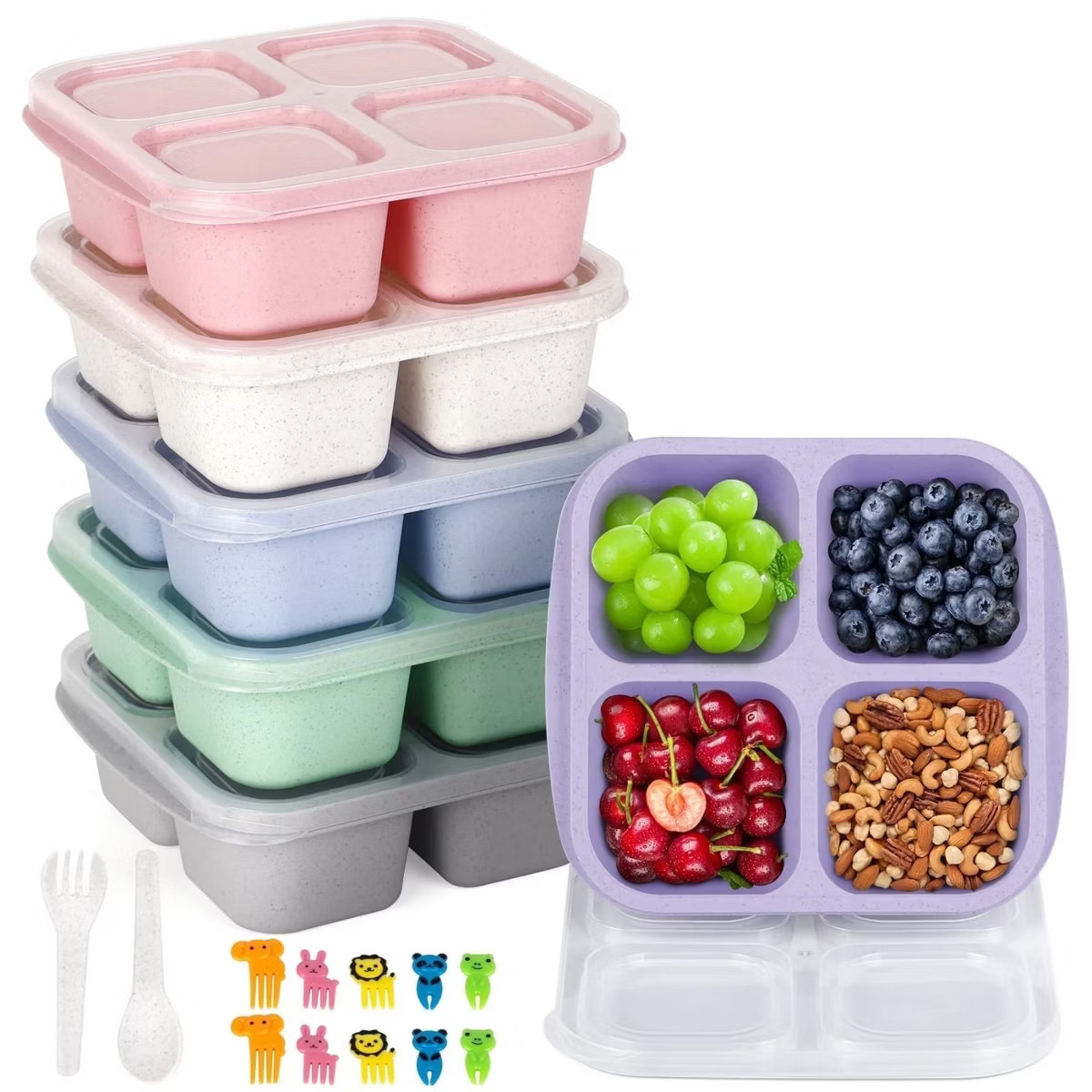 6-Pack Wheat Straw Bento Boxes, 4-Compartment Leak-Proof, Stackable Meal Prep Containers | Target
