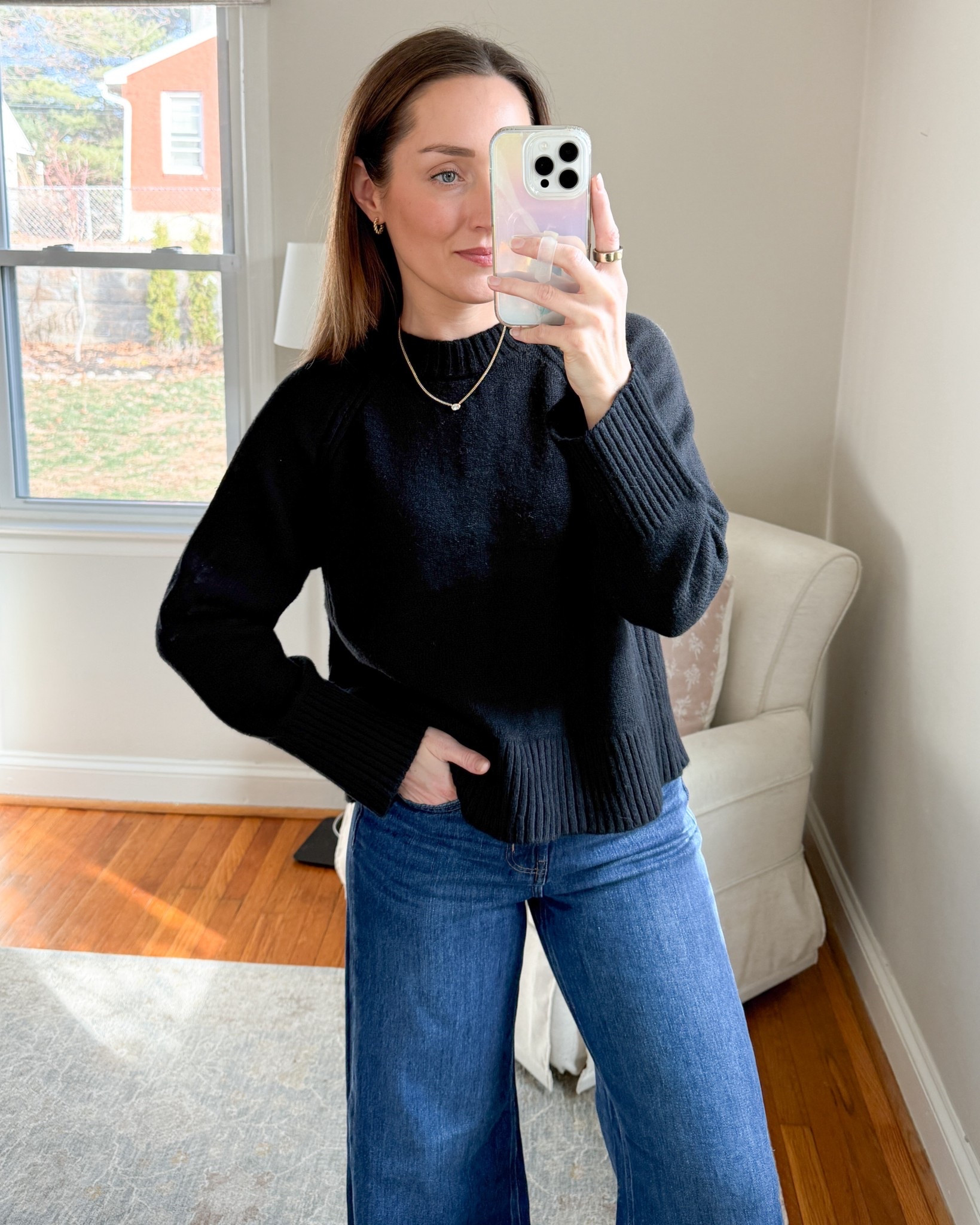 This soft crew neck is on sale for $22.49 today! Wearing small. 