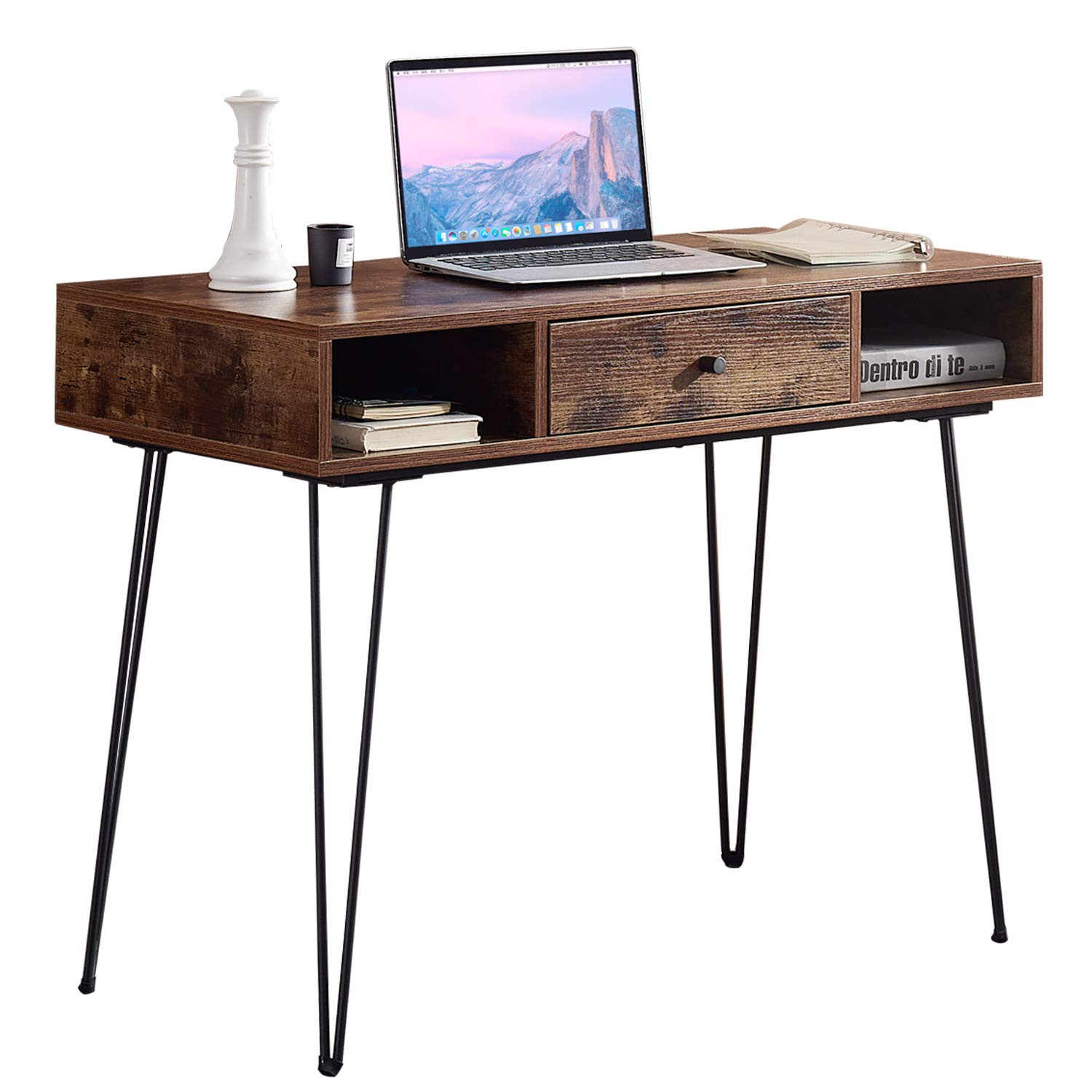 VECELO 39.3" Home Office Work Table with Drawers,Computer Desk with Hairpin Leg for Writing/Study... | Amazon (US)