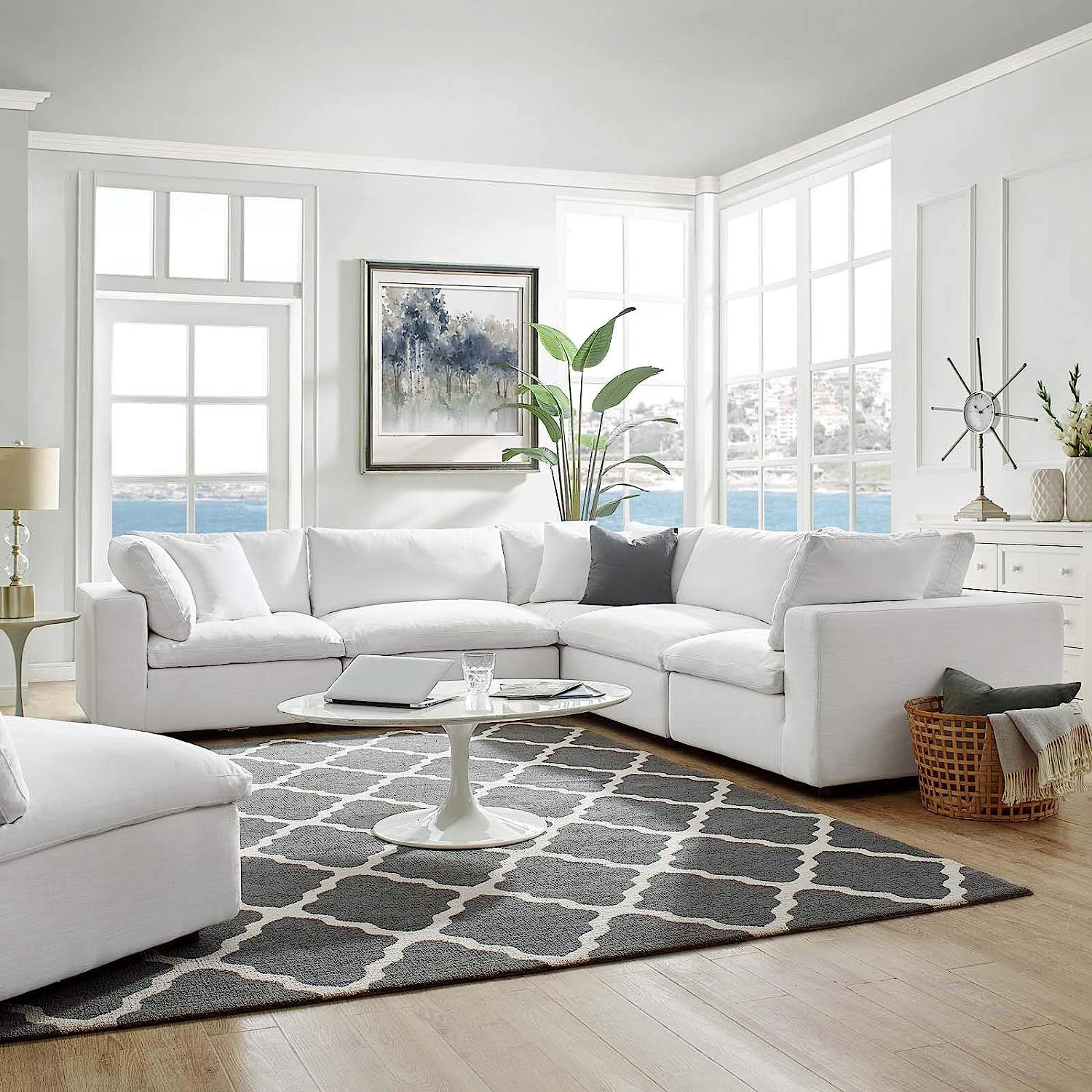 Modway Commix Down-Filled Overstuffed Upholstered 5-Piece Sectional Sofa Set in White | Amazon (US)