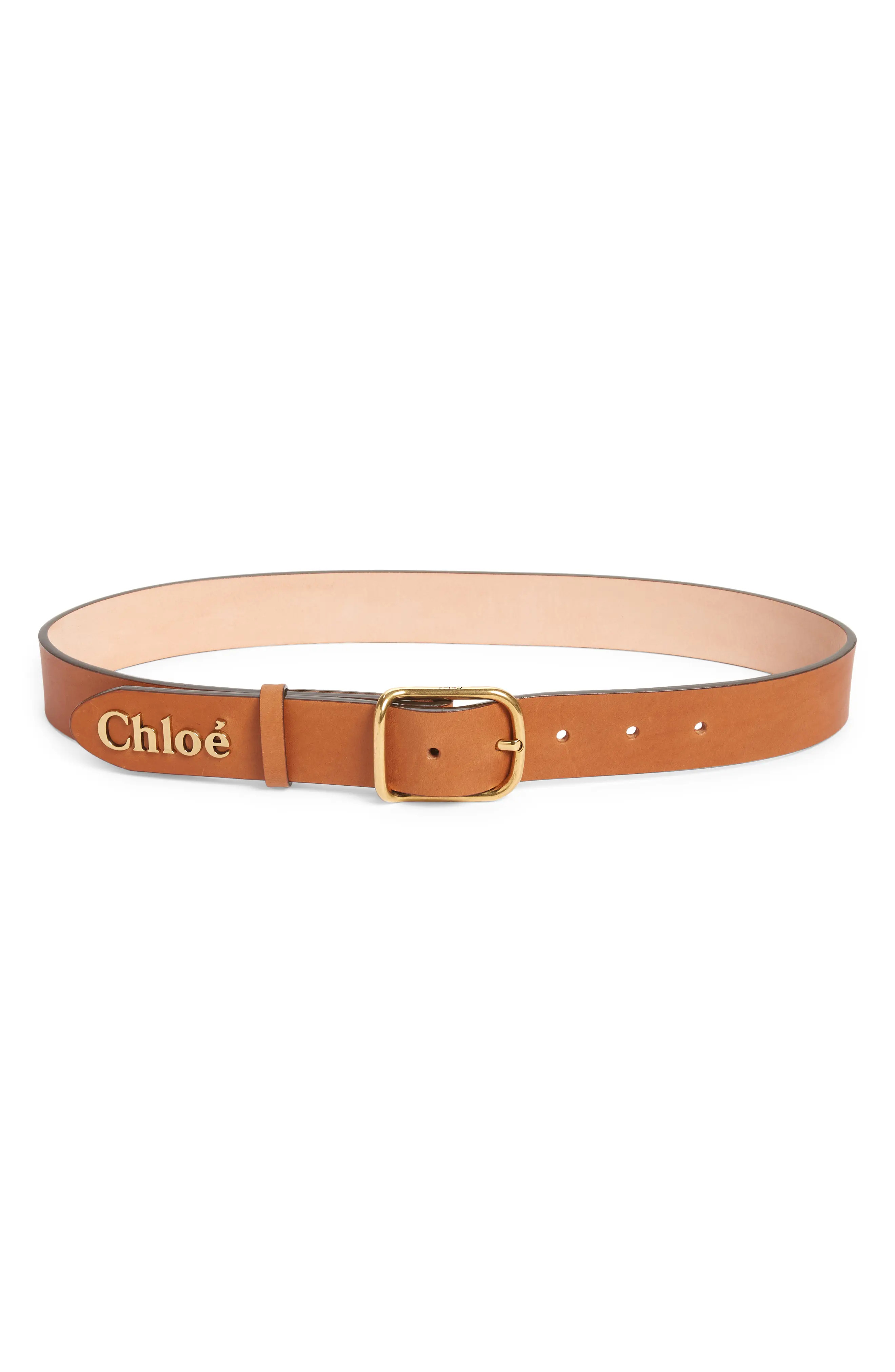 Chloe Logo Leather Belt in Canyon Brown at Nordstrom, Size Medium | Nordstrom