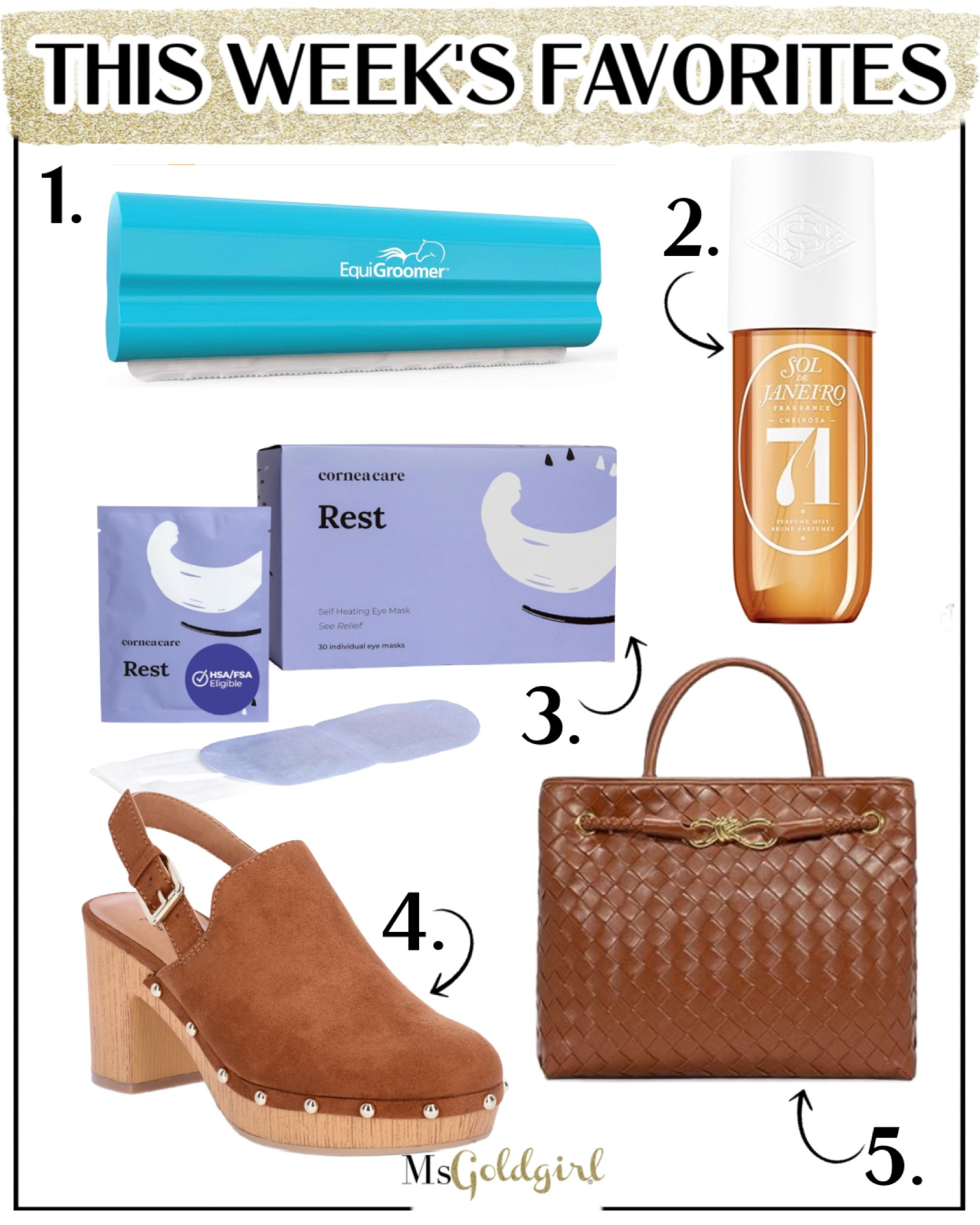Here’s a look back at my personal favorites from last week:

1. This is a grooming tool for horses but it works like a dream on dogs with short coats-like Rowdy!

2. Love this scent for fall!

3. If you have dry eyes, tired eyes, or just want a quick pick me up, try these self-heating disposable eye masks. I wear them for 15-30 minutes when my eyes are feeling strained or really dry and it perks them right up. 

4. Love these clogs for fall and all the long, wide leg pants in my closet!

5. This Bottega Veneta inspired bag is under $40 and it’s really good quality!

#amazonfinds #fallfragrance #selfcare 

#LTKShoeCrush #LTKFindsUnder50 #LTKOver40