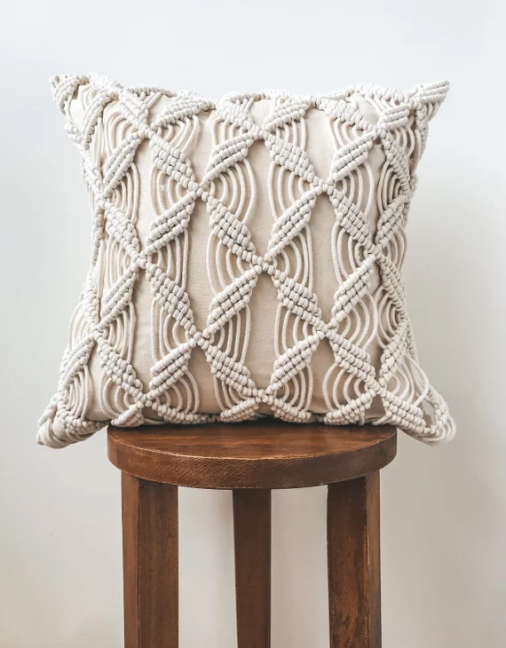 Macrame Diamond Twist Pillow Cover | Boho Decorative Pillows | Bohemian Cushion Covers | Macrame ... | Etsy (US)