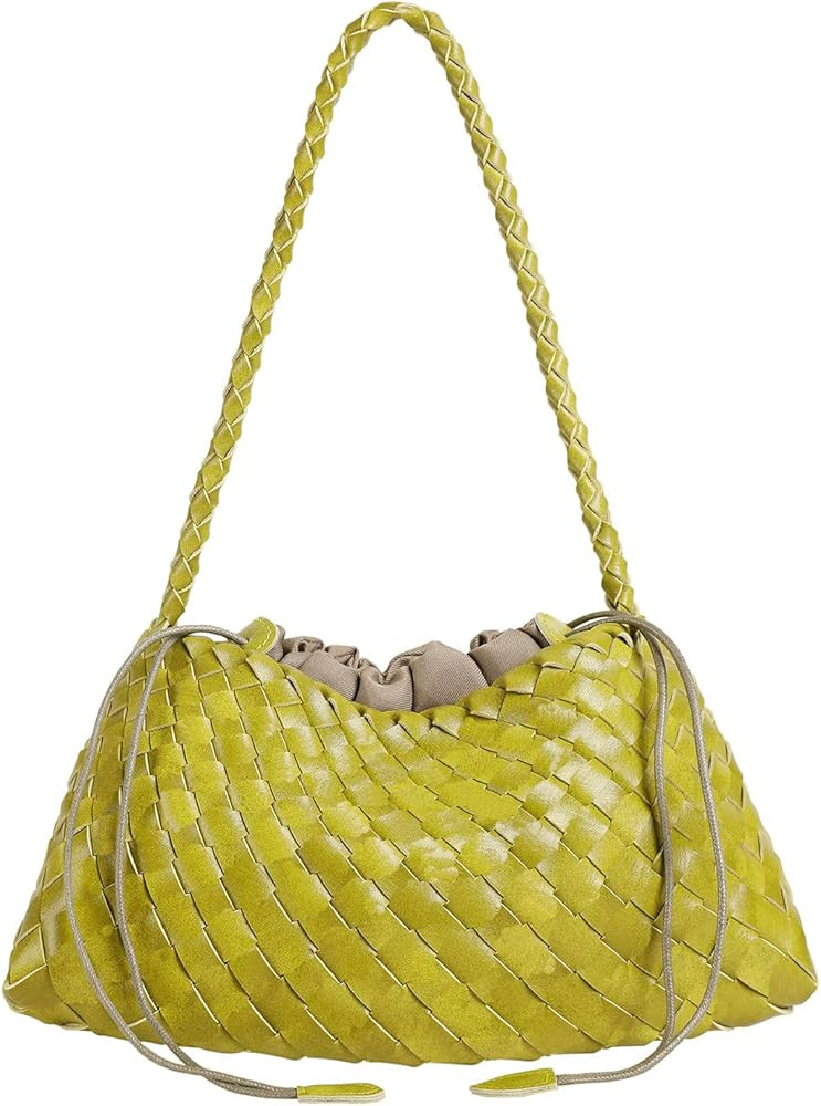 Leather Basket Woven Handbag, Vegan Leather Shoulder Cute Hobo Purse | Amazon (US)