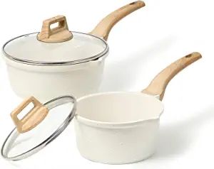 CAROTE 4 Pcs White Pots and Pans Set 1.5 Quart and 2.4 Quart Saucepan Set with Lid Nonstick Sauce... | Amazon (US)