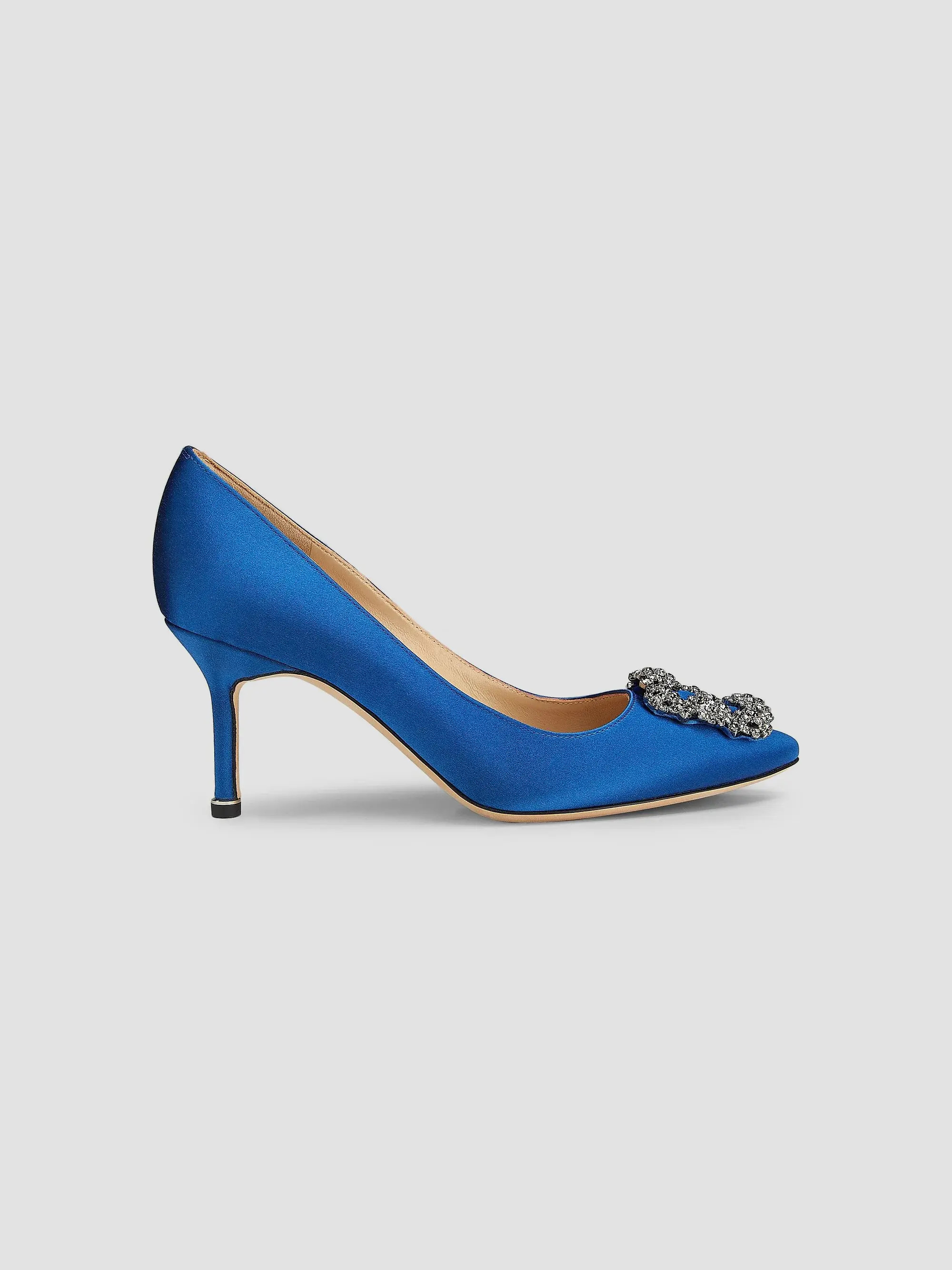 Manolo Blahnik Hangisi 70MM Crystal-Embellished Satin Pumps | Saks Fifth Avenue | Saks Fifth Avenue