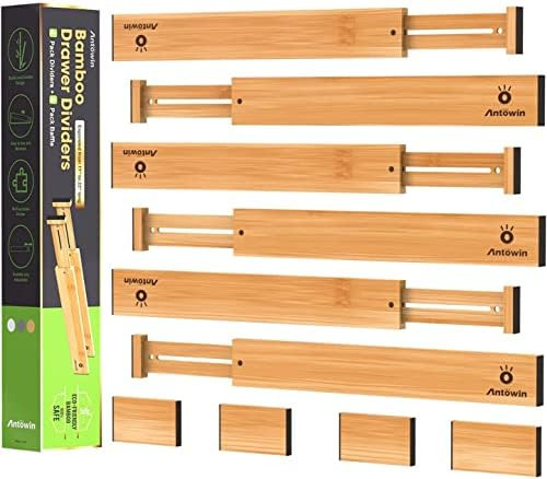 ANTOWIN Bamboo Drawer Dividers, Drawer Separators Splitter,17-22 inches Long Adjustable Spring-lo... | Amazon (US)