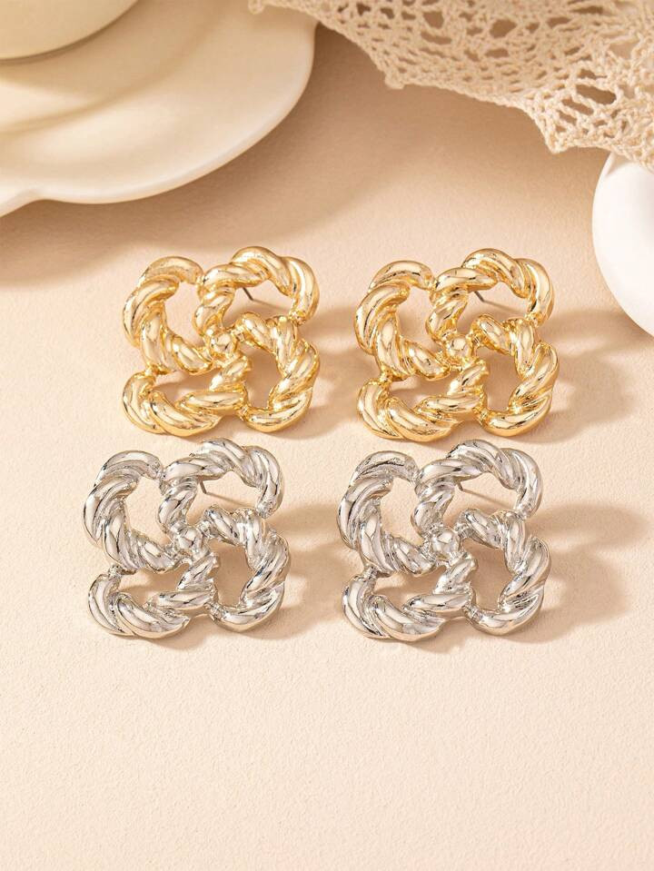 1pair Geometric Hollow Out Graphic European & American Style Vintage Statement Stud Earrings | SHEIN