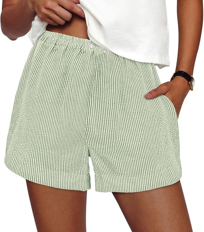 PRETTYGARDEN Women's Striped Boxer Shorts Summer 2026 Trendy Casual Elastic Waist Lounge Sleep Pa... | Amazon (US)