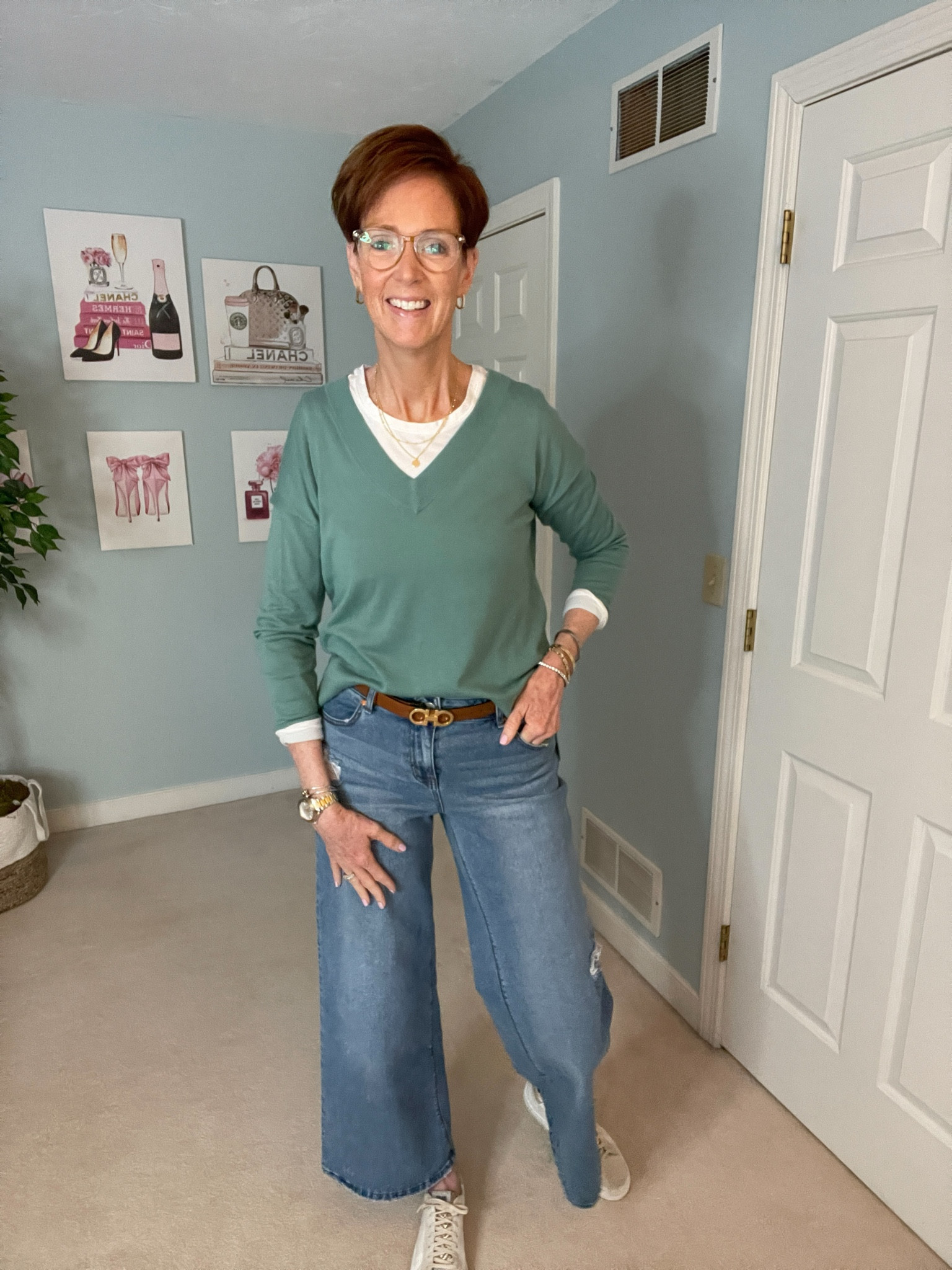 OOTD green v-neck sweater with a white tee and jeans with P448 sneakers

fashion for women over 50, tall fashion, smart casual, work outfit, workwear, timeless classic outfits, timeless classic style, classic fashion, jeans, boots, date night outfit

#LTKover40 #LTKfindsunder100 #LTKstyletip