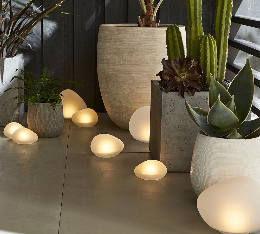 Lit Outdoor Frosted Glass Stone | Pottery Barn CA