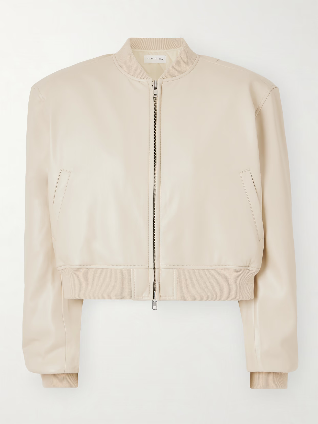 The Frankie Shop - Micky Cropped Faux Leather Bomber Jacket - Off-white | NET-A-PORTER (US)