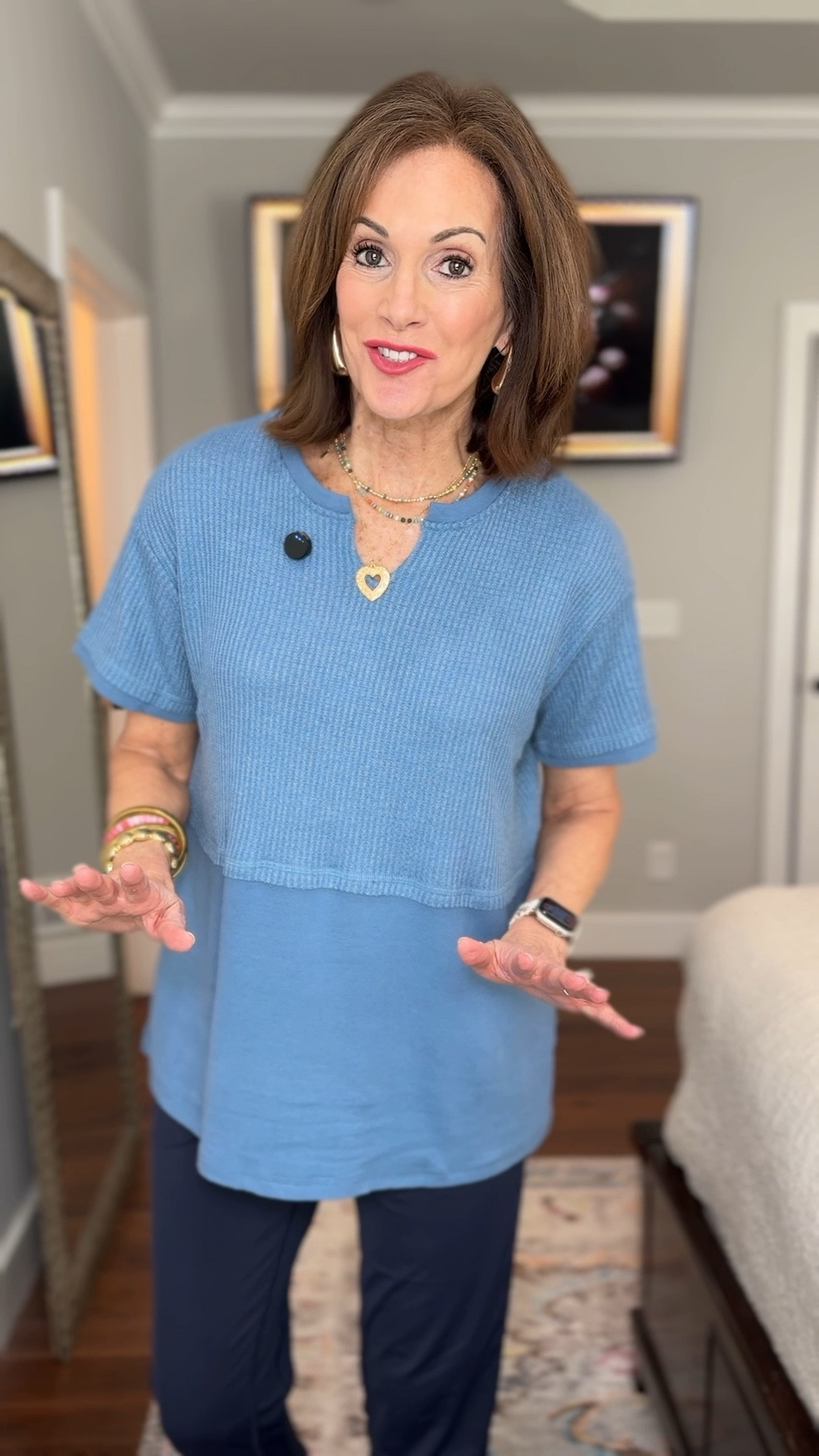 Textured split neck tees are super soft! 

Tees - L (medium would fit so stick to your true size if you don’t want them oversized)

Denim jacket - L
Cropped Barn jacket - M
Joggers - M 30.5 inch inseam 
Blue Jeans - 29
White jeans - 29

Bracelet Discount - anniek20

Activewear
Casual style 
Weekend style 
Valentine’s style 

#LTKTravel #LTKWatchNow #LTKStyleTip