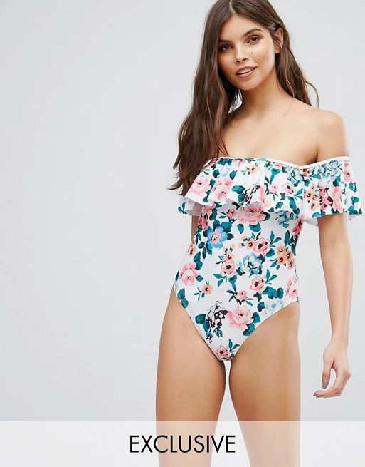 Boohoo Floral Bardot Swimsuit | ASOS UK