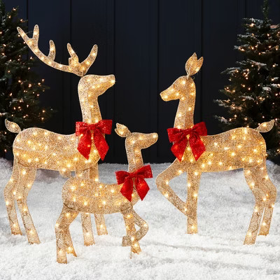 Best Choice Products 4ft 3-Piece Lighted 2D Christmas Deer Set Outdoor Yard Decoration w/ 175 LED Lights, Stakes - Gold | Target