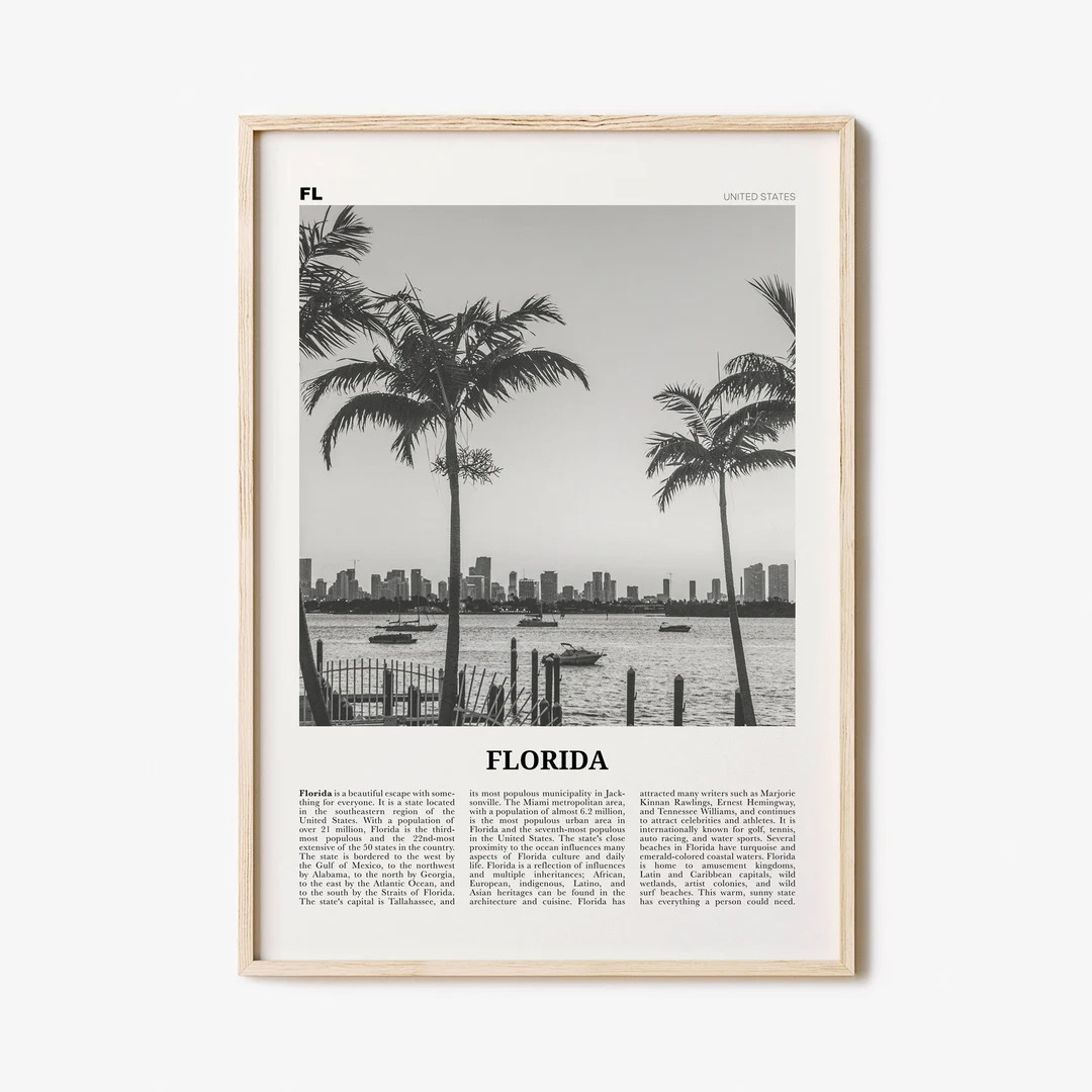 Florida Print Black and White Skyline, Florida Wall Art, Florida Poster, Florida Photo, Florida W... | Etsy (US)