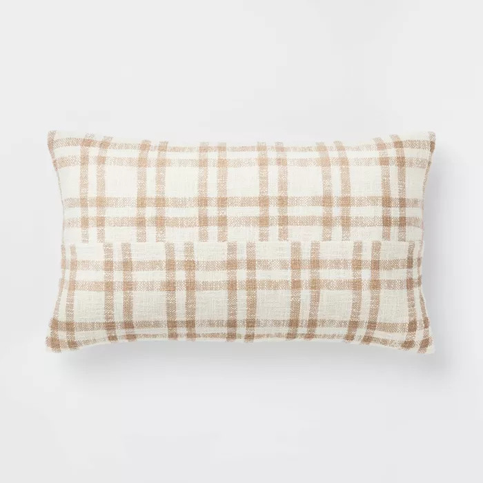 Woven Plaid Throw Pillow with Exposed Zipper Brown/Cream - Threshold™ designed with Studio McGe... | Target
