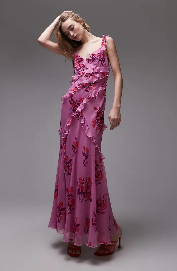 Topshop Floral Ruffle Sleeveless Maxi Dress | Nordstrom | Nordstrom