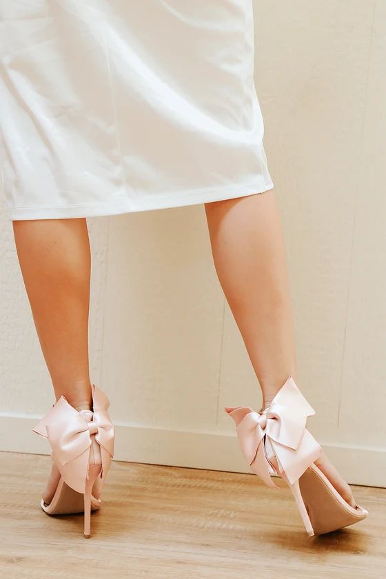 Ayanna Blush Satin Bow Ankle Strap High Heel Sandals | Lulus (US)
