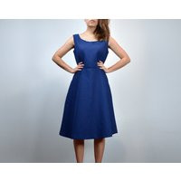 Vintage 80S Navy Blue Fit & Flare Casual Sleeveless Dress, L | Etsy (US)