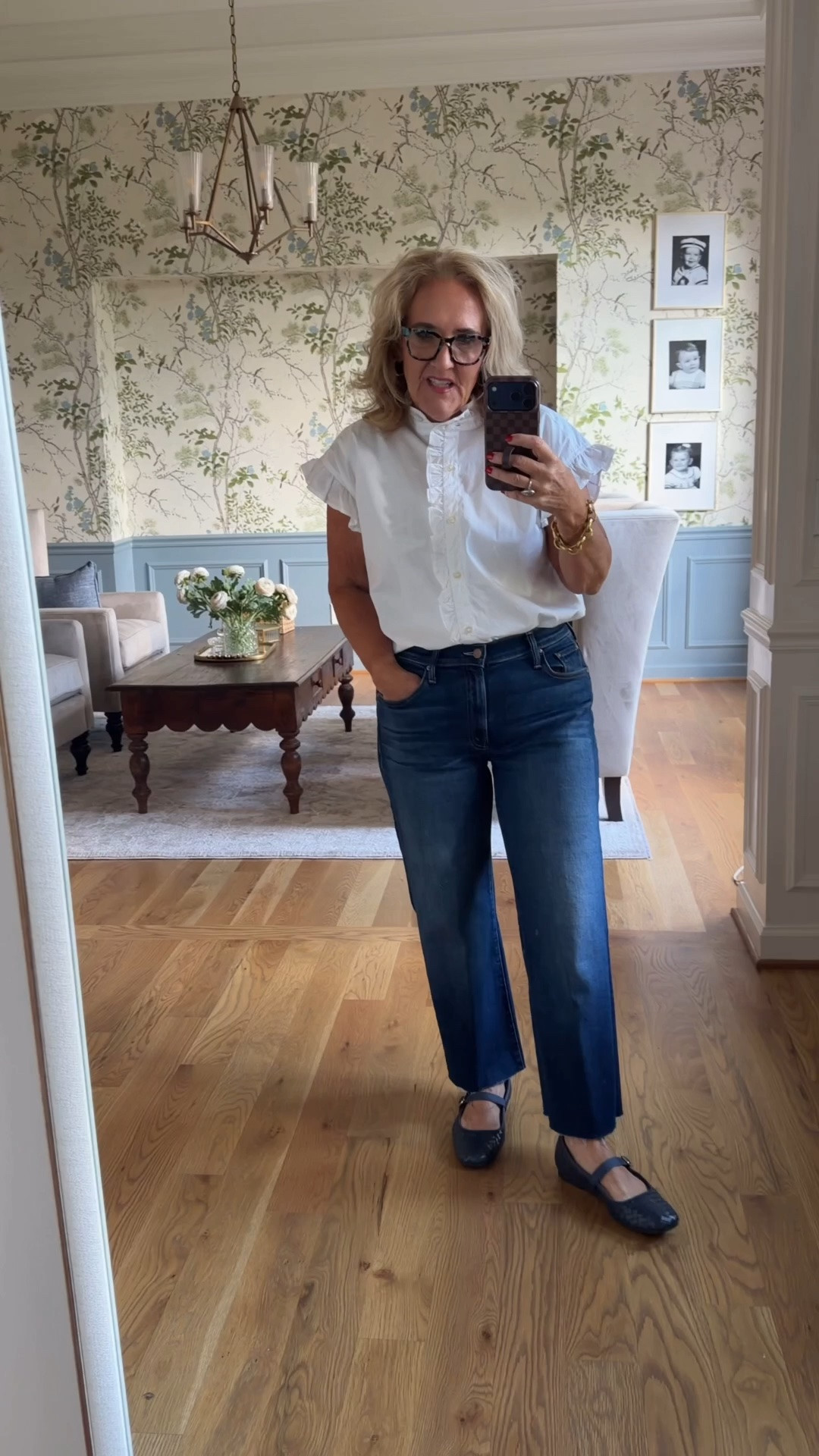 Blouse size medium there’s a denim top as well. Check it out to see if your size is available.
Jeans are mother, jeans, and part of the premium denim sale that ends tonight at Anthropologie
I wear a 29 and these were a regular ankle length and I did need to cut them.
The current wash is a little bit different, but the silhouette is the same with the straight leg

#LTKOver40 #LTKootd #LTKPetite