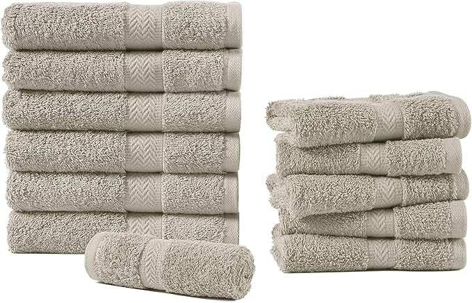 12 Pack Platinum 600 GSM Towels Set - 6 Hand Towels, 6 Washcloths, 100% Combed Cotton Bathroom Ha... | Amazon (US)