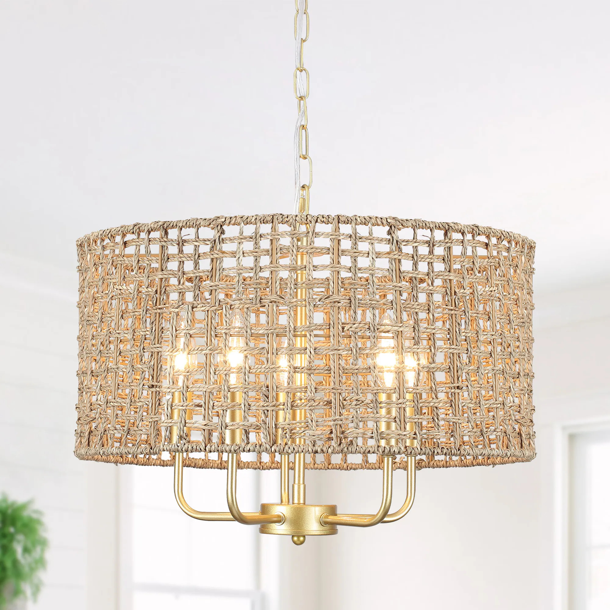 HLJYNJM 5-Light Bohemian Hand-Woven Farmhouse Pendant Light Dining Room Light Fixture Chandelier one_size | D0160M-5-PG+BN | Lowe's