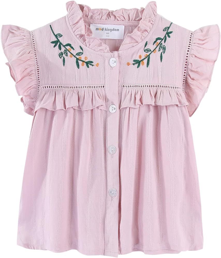 Mud Kingdom Little Girls Peter Pan Collar Blouse Cotton Puff Short Sleeve Button Up | Amazon (US)